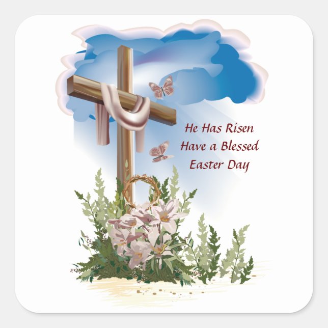 Sticker Carré Il a augmenté l'autocollant de l'Est (Devant)