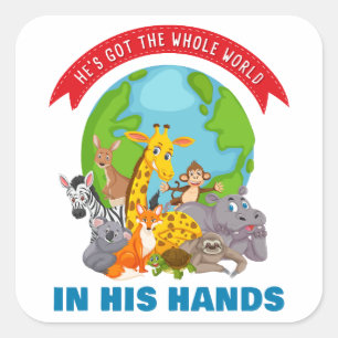 Sticker Carré Il a le monde entier entre ses mains - Faith Kids