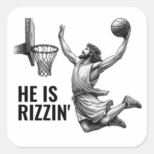 Sticker Carré Il est Rizzin - Jésus Basket-ball Jésus drôle Mème