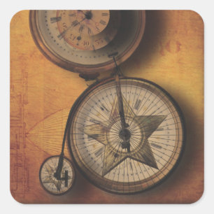 Sticker Carré Il est temps de faire Steampunk Horloge sur Vélo V