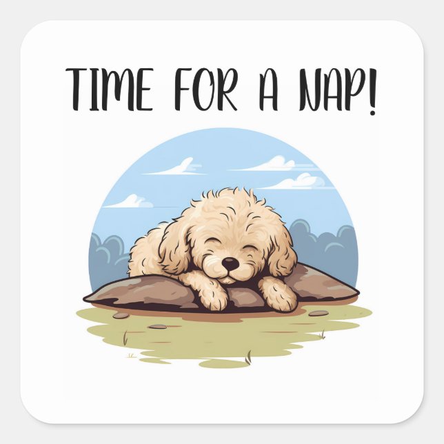 Sticker Carré Il est temps pour un Nap mignon adorable caniche d (Devant)
