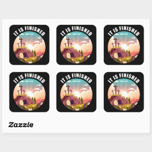 Sticker Carré Il est terminé Croix de Pâques foi chrétienne