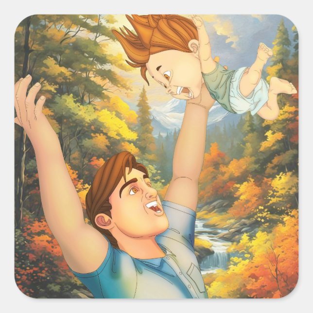 STICKER CARRÉ IL N'Y A RIEN DE TEL QU'UNE BONNE TOUCHE AVEC PAPA (Devant)