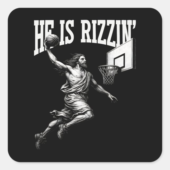 Sticker Carré Il Rizzin Funny Jesus Basketball Jour de Pâques (Devant)