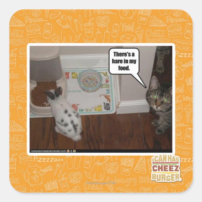 Sticker Carré Il y a un lièvre dans ma nourriture. (Devant)
