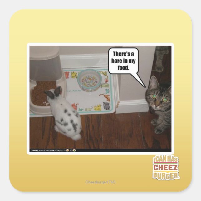Sticker Carré Il y a un lièvre dans ma nourriture. (Devant)