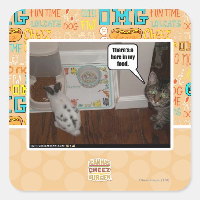 Sticker Carré Il y a un lièvre dans ma nourriture. (Devant)