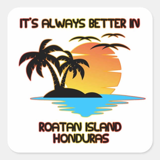 Sticker Carré Île de Roatan Caraïbes Plage tropicale Honduras (Devant)