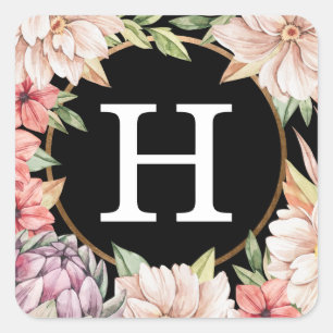 Sticker Carré Île tropicale Pastel Floral Mariage Monogram Squ
