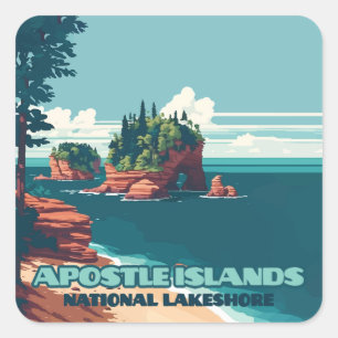 Sticker Carré Iles Apôtres National Lakeshore Wisconsin Rétro