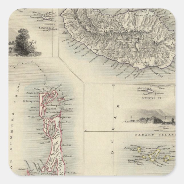 Sticker Carré Îles Dans L'Atlantique (Devant)