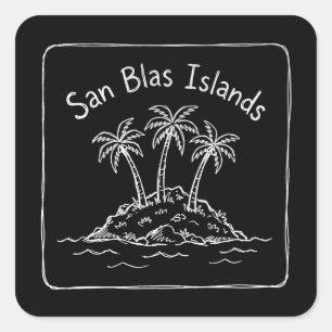 Sticker Carré Îles San Blas Palm Tree Island Doodle