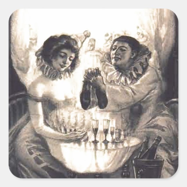 Sticker Carré Illusion optique rétro d'amour du crâne (Devant)