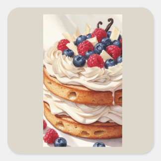 Sticker Carré Illustration aquarelle du gâteau superposé Berry B