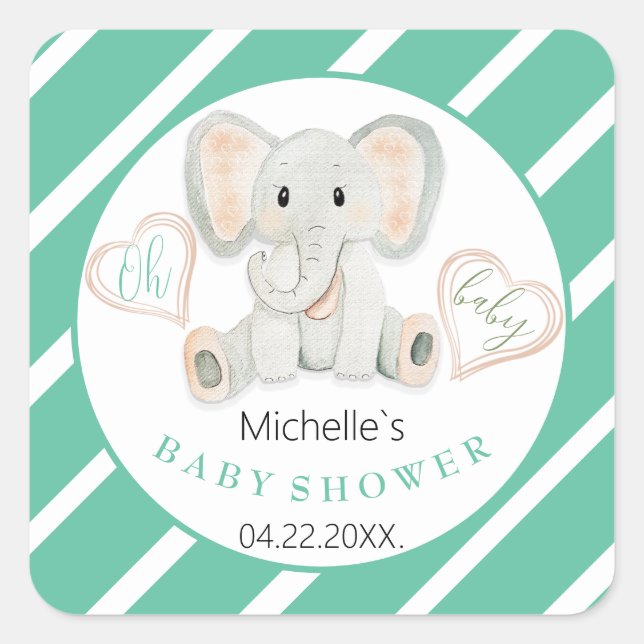 Sticker Carré Illustration aquarelle d'un éléphant mignon de pri (Devant)