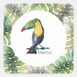 Sticker Carré Illustration aquarelle exotique de toucan