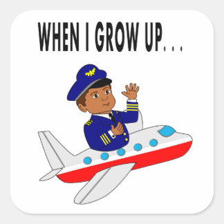 Sticker Carré Illustration Boy Flying Avion Pilot