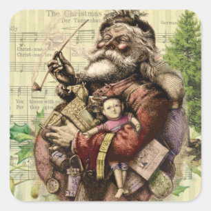 Sticker Carré Illustration classique de l'arbre du Père Noël joy
