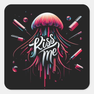 Sticker Carré Illustration Colorée De Méduse Avec Type Vibrant