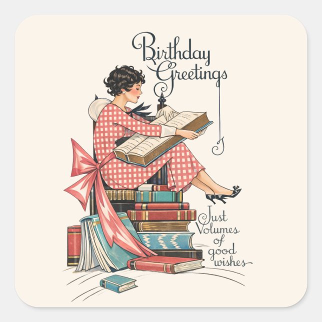 Sticker Carré Illustration d'anniversaire pour amateur de livres (Devant)