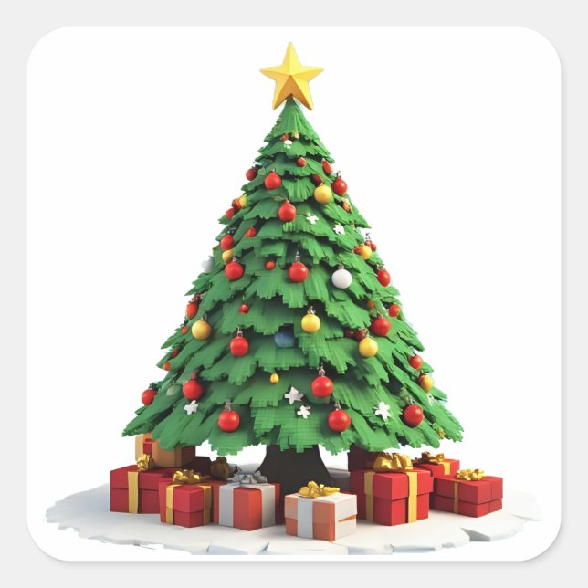 Sticker Carré Illustration d'Arbre de Noël Pelucheux Vintage (Devant)