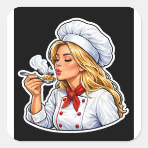 Sticker Carré Illustration d'autocollant de chef féminin