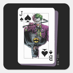 Sticker Carré Illustration de carte à jouer Joker et Batman Piqu