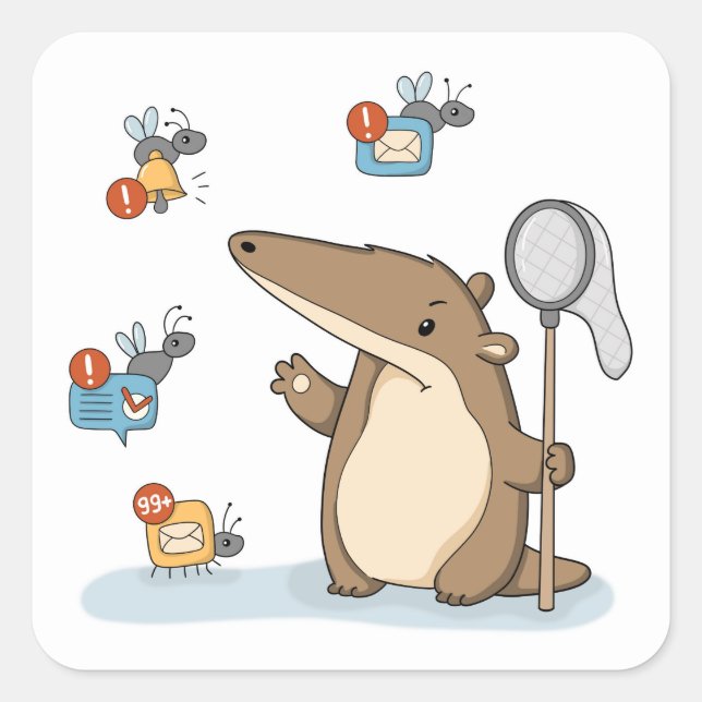 Sticker Carré Illustration de chasseur de notifications drôle de (Devant)