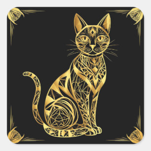 Sticker Carré Illustration de chat géométrique élégant aux teint
