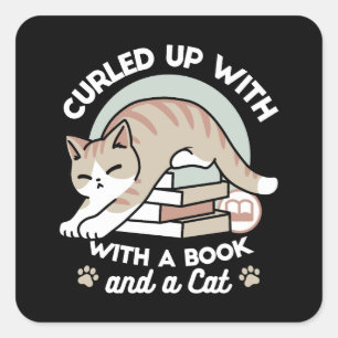 Sticker Carré Illustration de chat Lover - Curled Up & Cosy