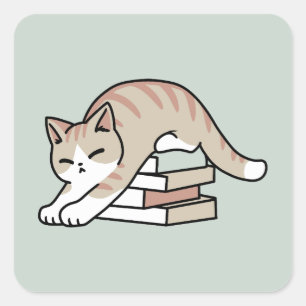 Sticker Carré Illustration de chat Lover - Curled Up & Cosy