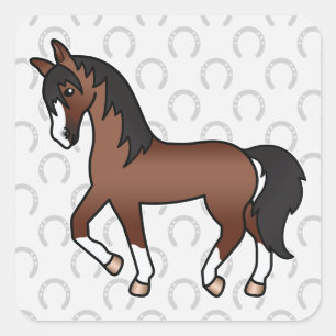 Sticker Carré Illustration de cheval de dessin animé trottant ma