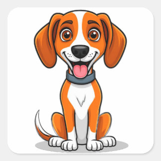Sticker Carré Illustration de chien American Foxhound mignon ama