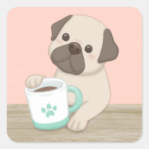 Sticker Carré Illustration de chien et de mouton mignon