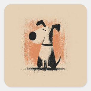 Sticker Carré Illustration de Chien Mignon – Art de Chien de Des
