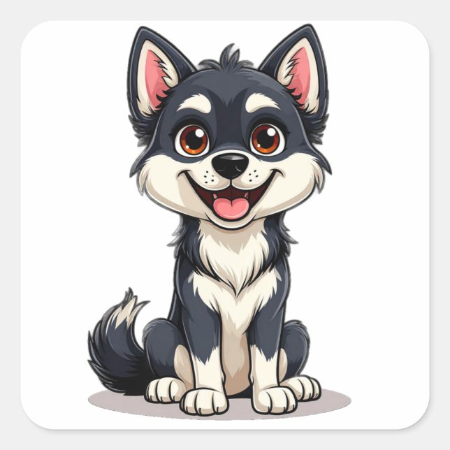 Sticker Carré Illustration de chiot Alaskan Klee Kai mignon (Devant)
