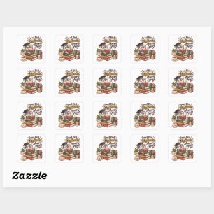 Sticker Carré Illustration de chouette mignonne lisant des livre