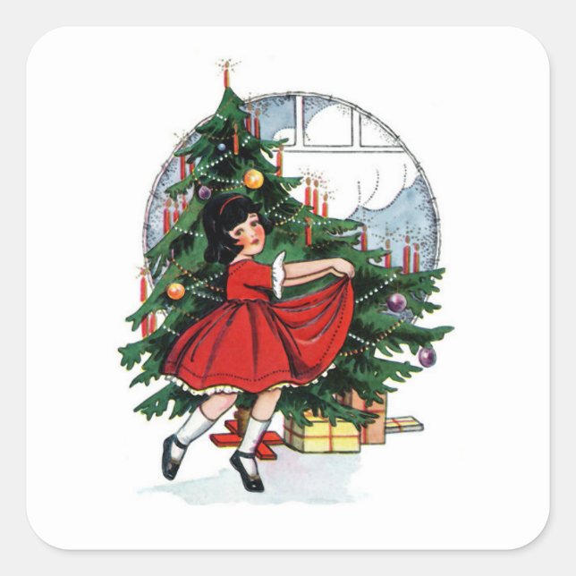 Sticker Carré Illustration de Christmas Girl Vintage (Devant)