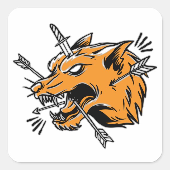 Sticker Carré Illustration de dessin à main de loup T-shirt Truc (Devant)