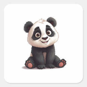 Sticker Carré Illustration de dessin animé d'ours panda assis