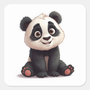 Sticker Carré Illustration de dessin animé d'ours panda assis
