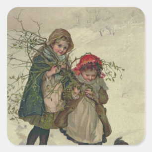 Sticker Carré Illustration de fée d'arbre de Noël, pub. 1886
