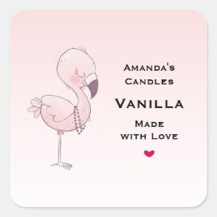 Sticker Carré Illustration de flamant rose mignon pour entrepris