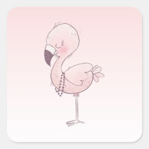Sticker Carré Illustration de Flamant rose rose mou