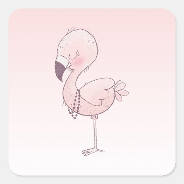 Sticker Carré Illustration de Flamant rose rose mou (Devant)