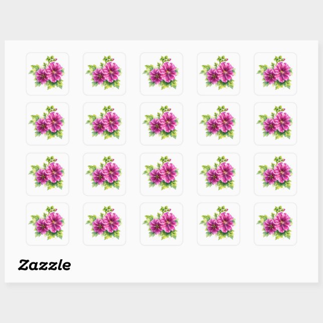 Sticker Carré Illustration de fleur aquarelle violette  (Feuille)