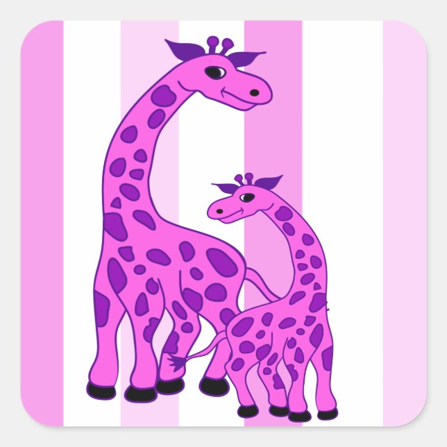 Sticker Carré Illustration de girafe en couleur rose (Devant)