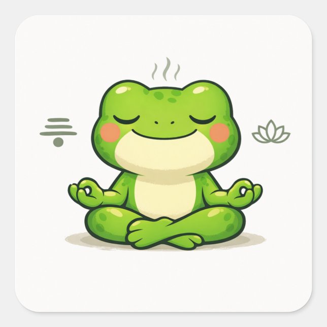 Sticker Carré Illustration de grenouille zen méditant (Devant)