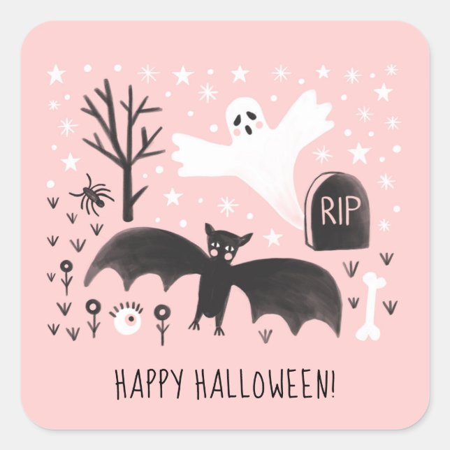 Sticker Carré Illustration de Halloween mignonne chauve chauve-s (Devant)