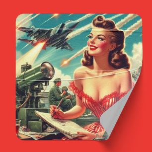 Sticker Carré Illustration de la femme Vintage des années 1950